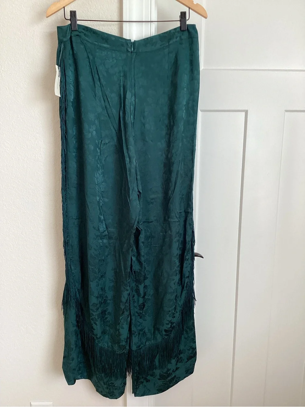 Anthropologie Patterned Fringe Trouser Pants New 12 Dark Green Teal Jacquard - Picture 11 of 16